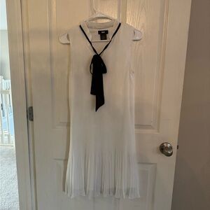 DKNY White Dress with Black Tie Accent